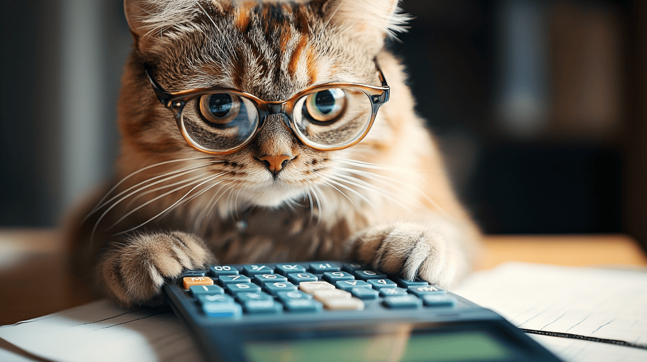 Cat with glasses using calculator
